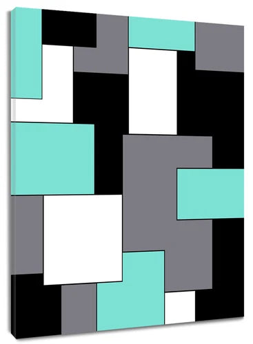 Blue Geometric Grey Canvas Wall Art Decor For Living Room Bedroom